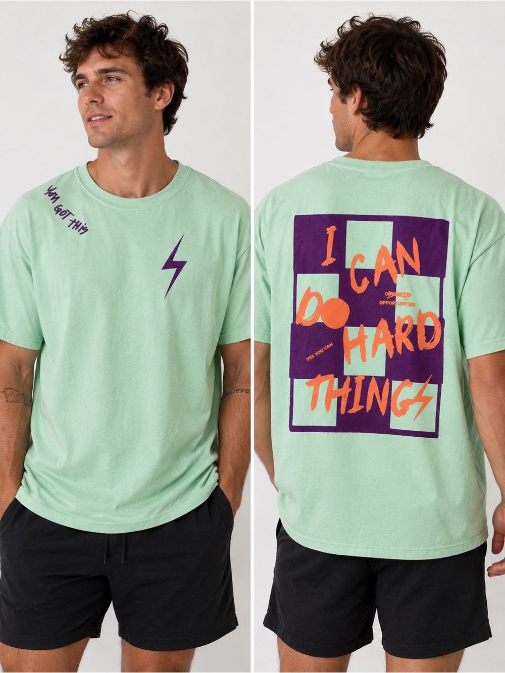Choosing Happy I Can Do Hard Things Graphic Tee Mint Green XL Motivational